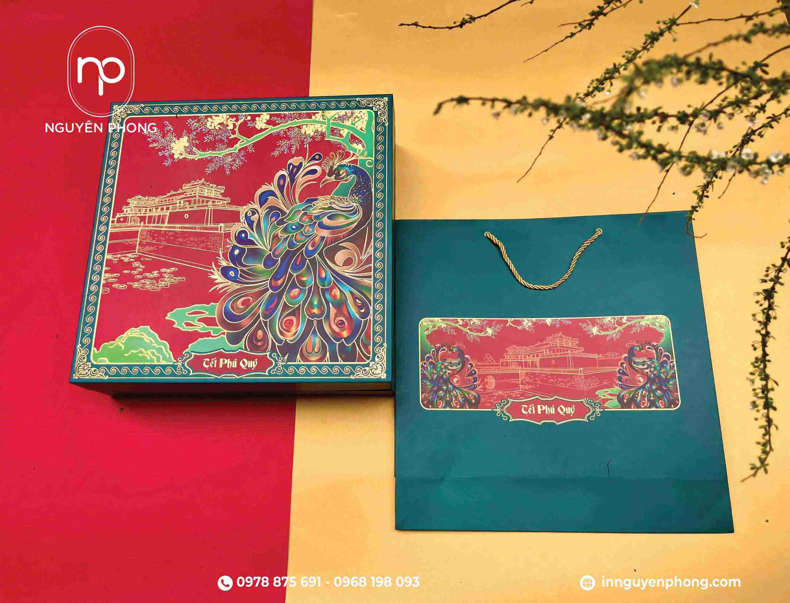 Mẫu hộp tết phú quý xanh lá